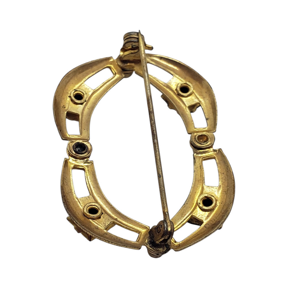 Vintage 10k Gold Plate Brooch Pin Art Deco Oval Openwork Black Rhinestone - Picture 5 of 16